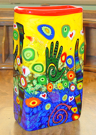 Signed Mad Art Rectangular Creative Hand Art Glass Vase